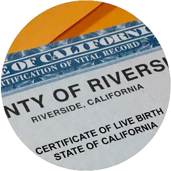A close-up look at a County of Riverside, in Riverside, California, Certificate of Live Birth.